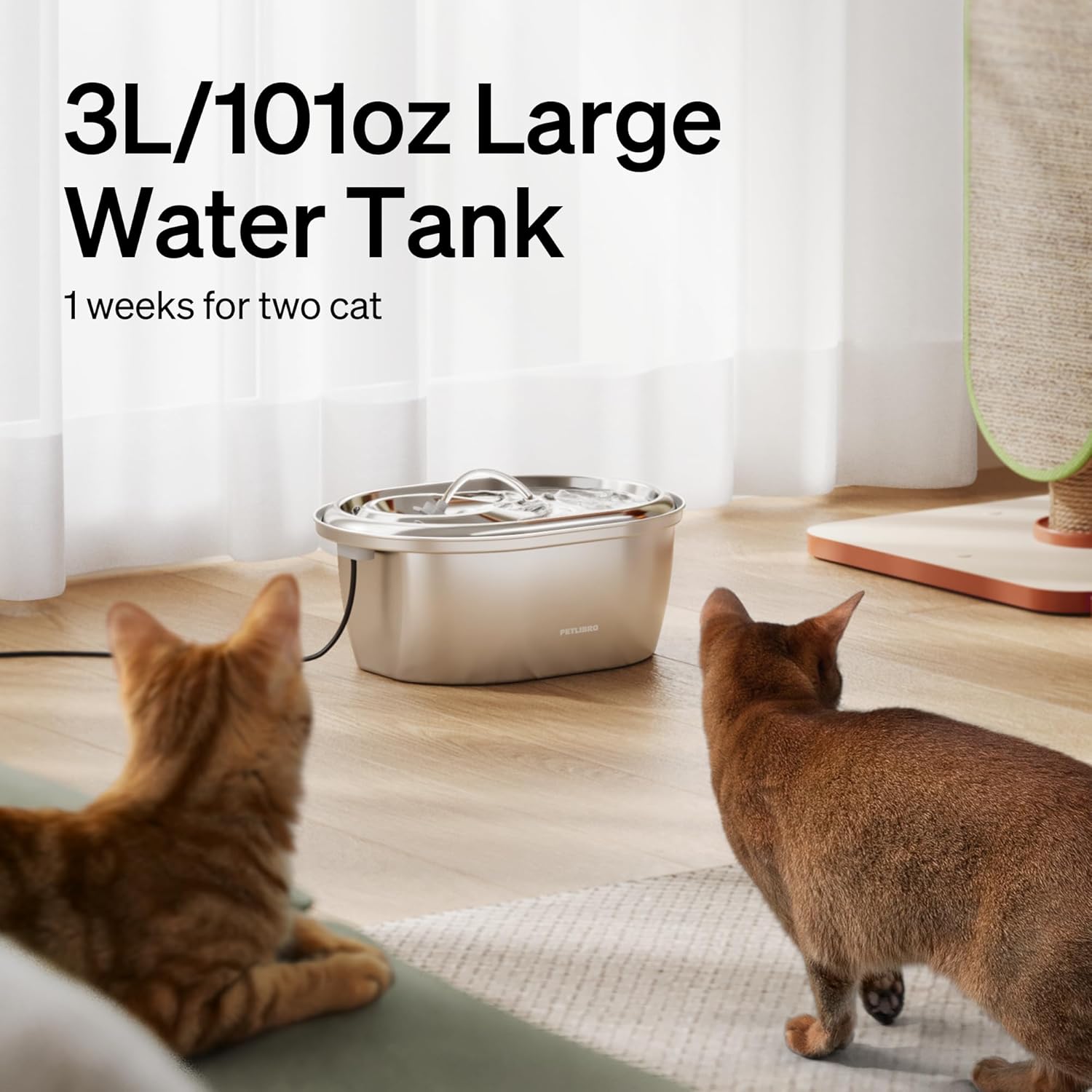 Stainless Steel Cat Water Fountain, 101oz/3L Automatic Water Dispenser for Cats Indoor, Quiet Pet Water Dispenser