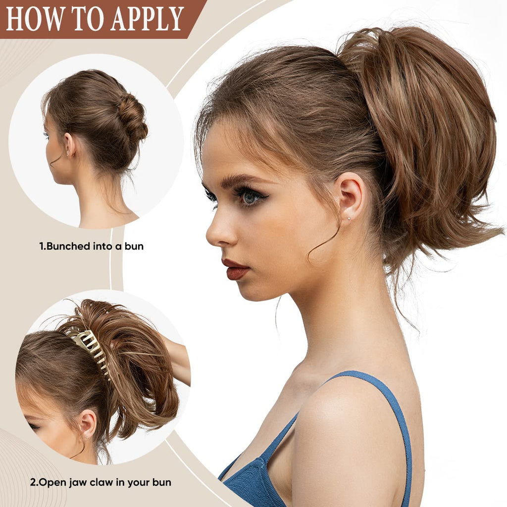 Claw Clip Short Ponytail Hair Extensions DIY Bendable Metals Messy Bun Hair Piece for Wonen Straight Synthetic Fake