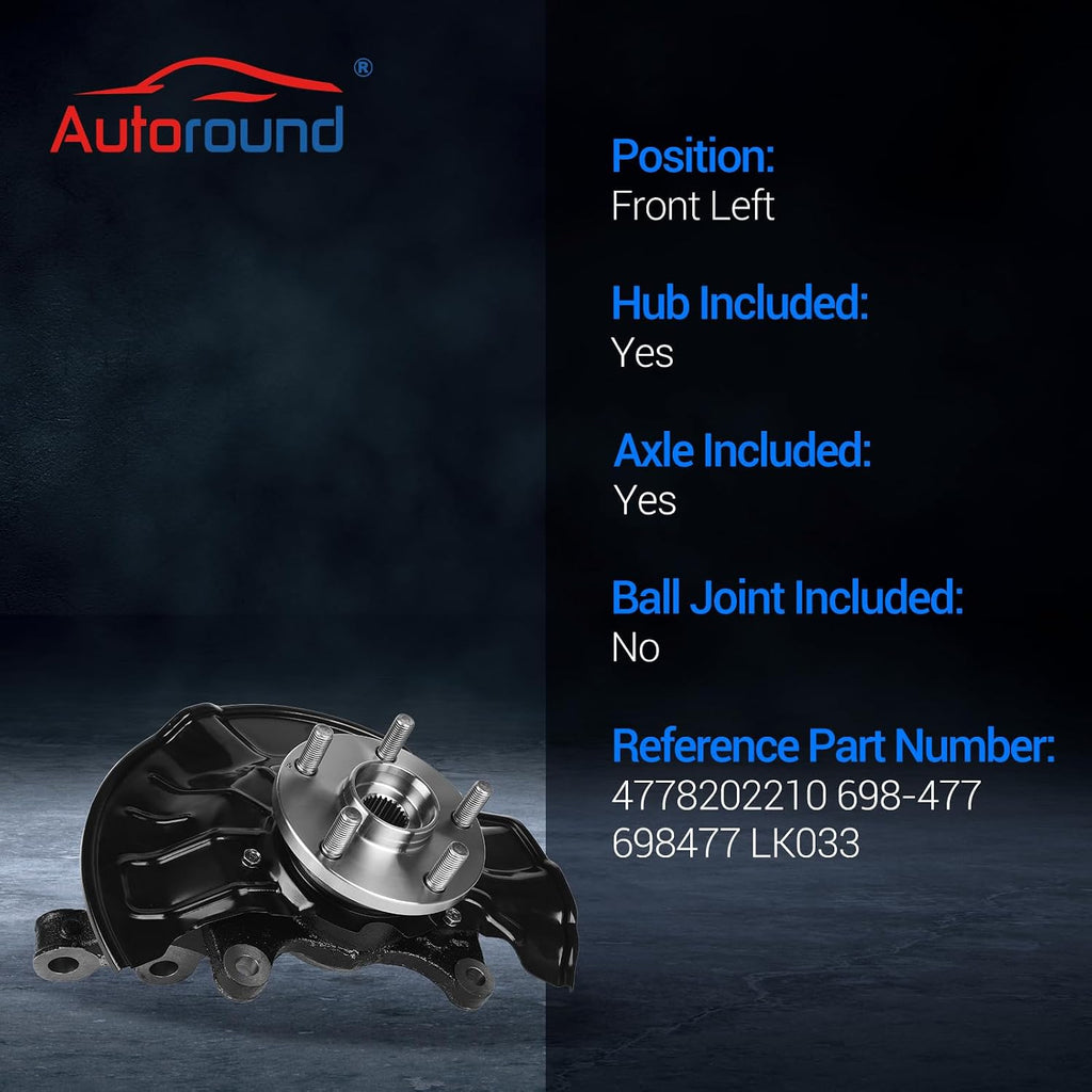 Autoround 698-477 Front Left Steering Knuckle & Wheel Bearing Hub Assembly