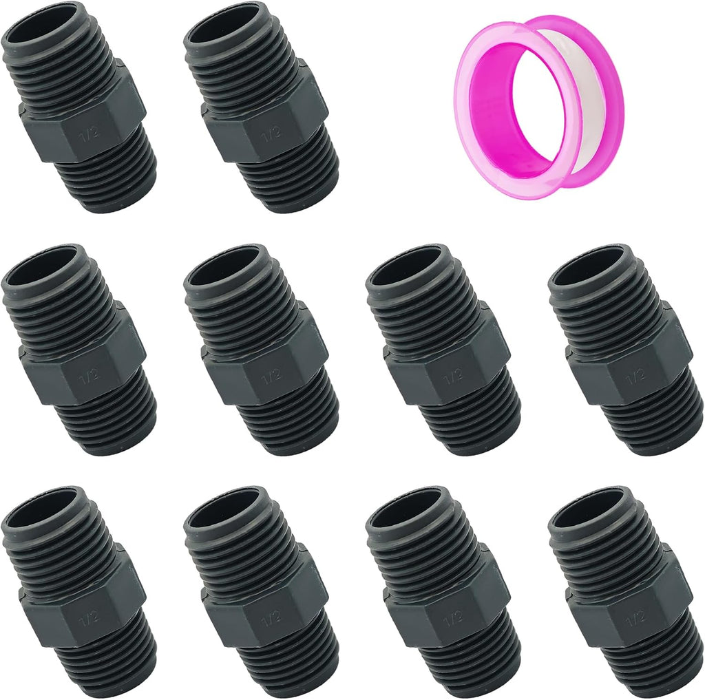 10PCS 1/2" PVC Hex Nipple Fitting