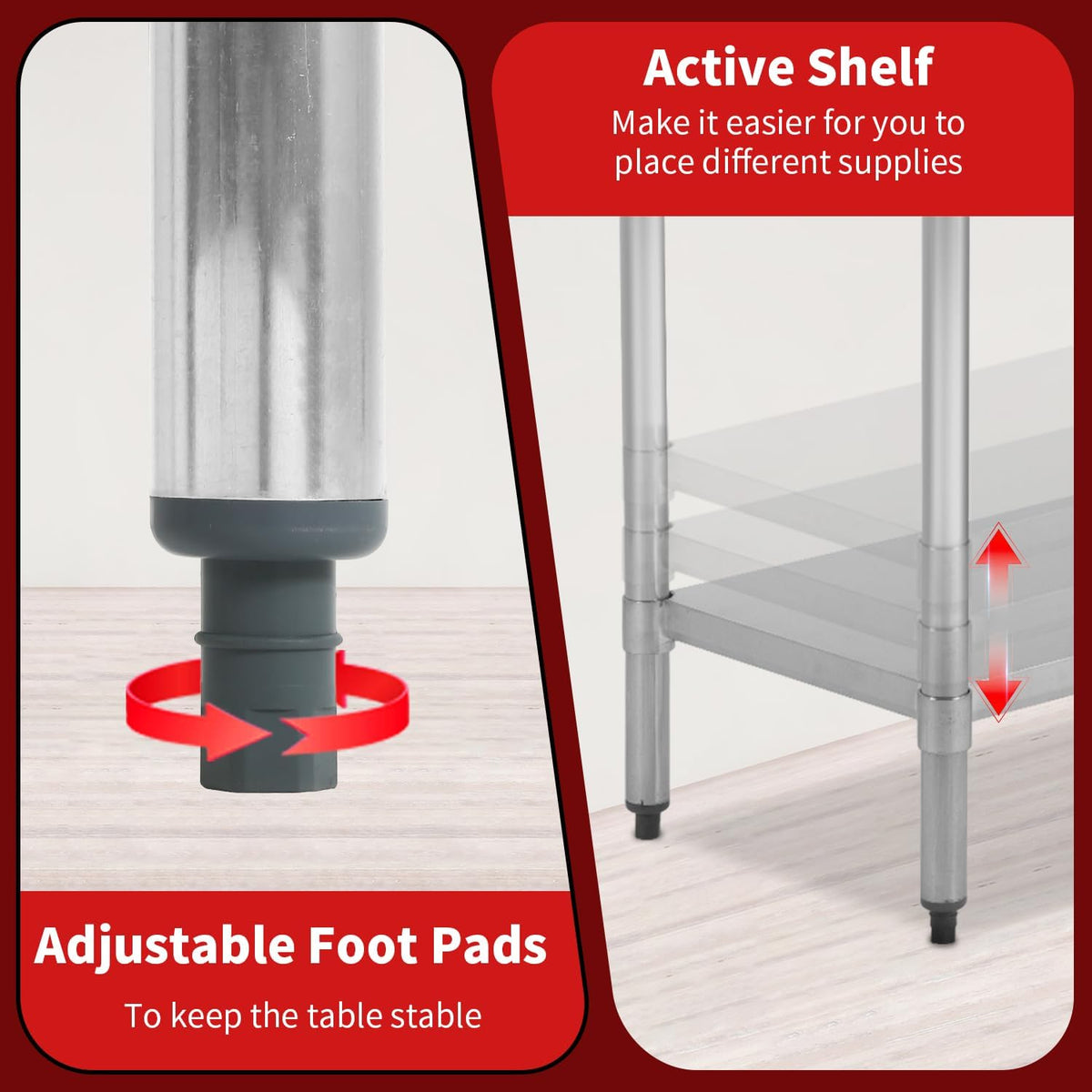 Stainless Steel Table for Prep & Work 24 x 60 Inches, Commercial Heavy Duty Table with Undershelf and Adjustable Legs