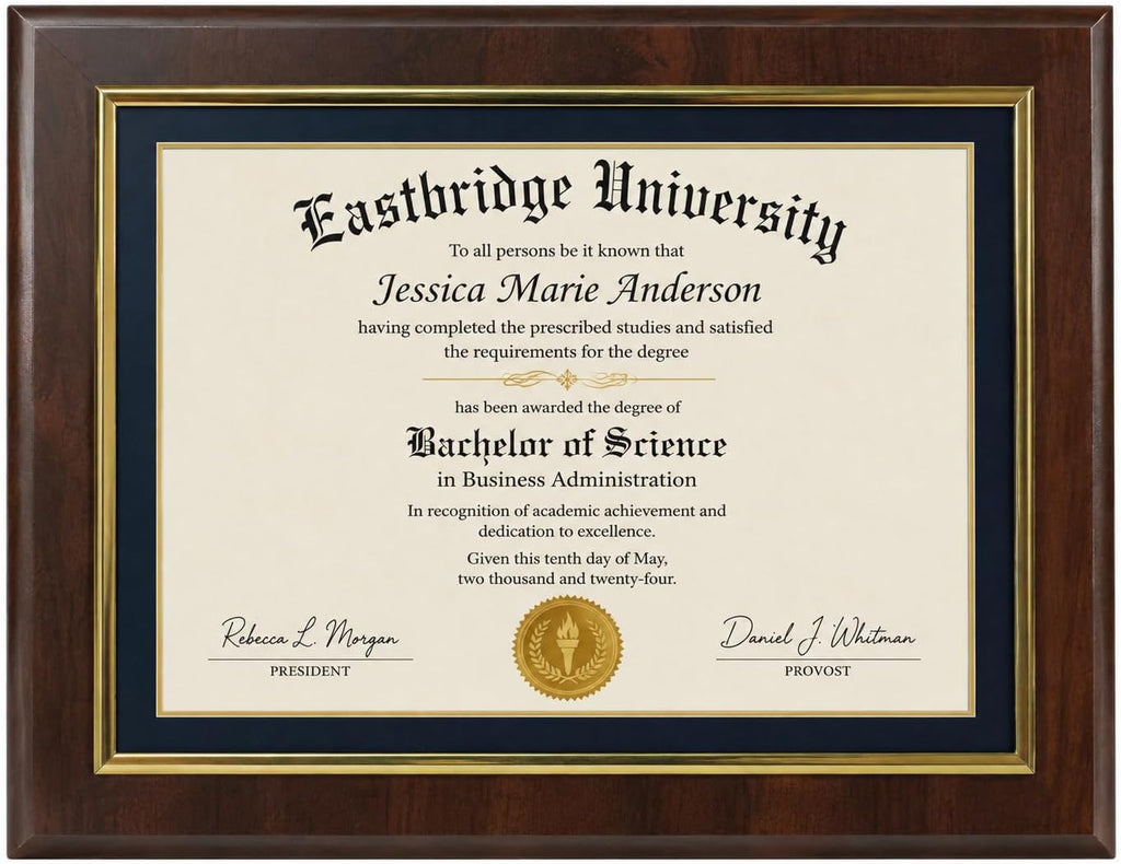 10.5 x 13" Certificate Display Plaque - Offered in Coated Cherry Wood with an 8.5 x 11" Gold Frame - Slide in your
