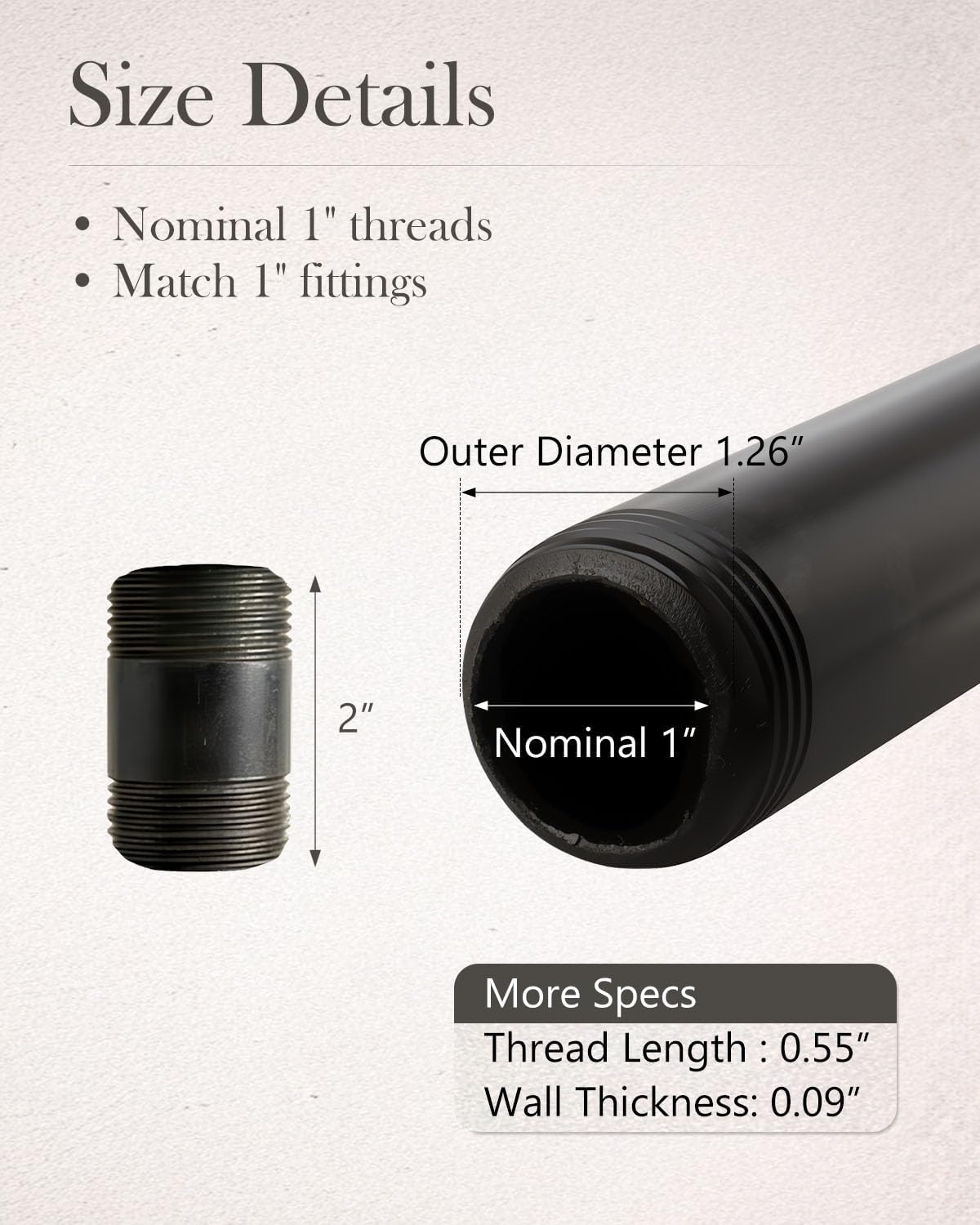 10 Pack 1 x 2 Inch Industrial Black Malleable Pipe Nipples