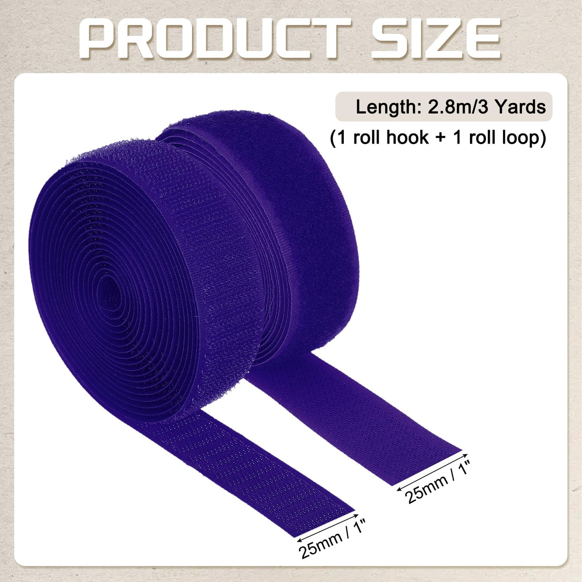 3 Yard Sew on Hook and Loop Strips 1"(25mm) Width Purple