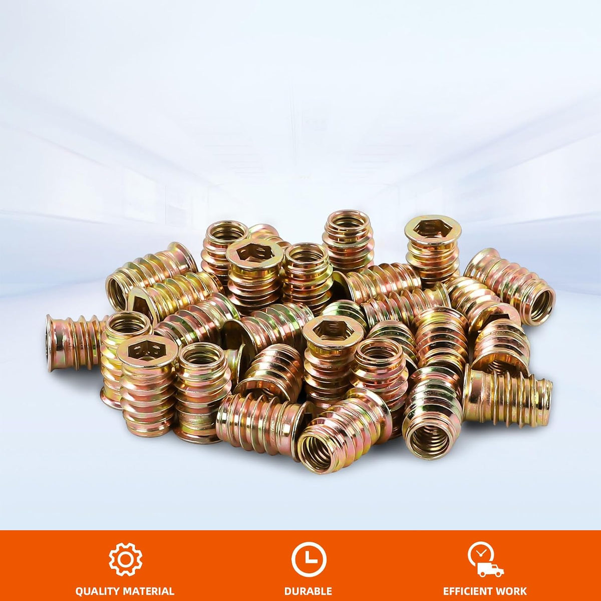 M10 x 25mm Threaded Inserts for Wood, Nut Inserts, Hex Drive, 15 PCS