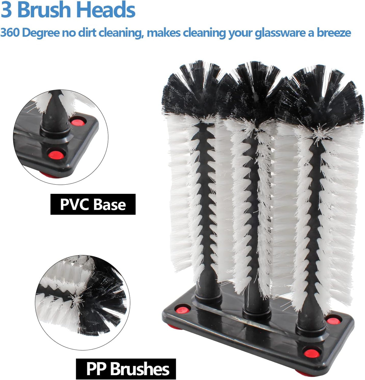 3 Long Brush Bar Glass Washer with Suction Base