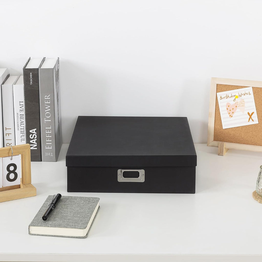 Black Scrapbook Photo Storage Box with Lid, 14.8x13x3.7 In