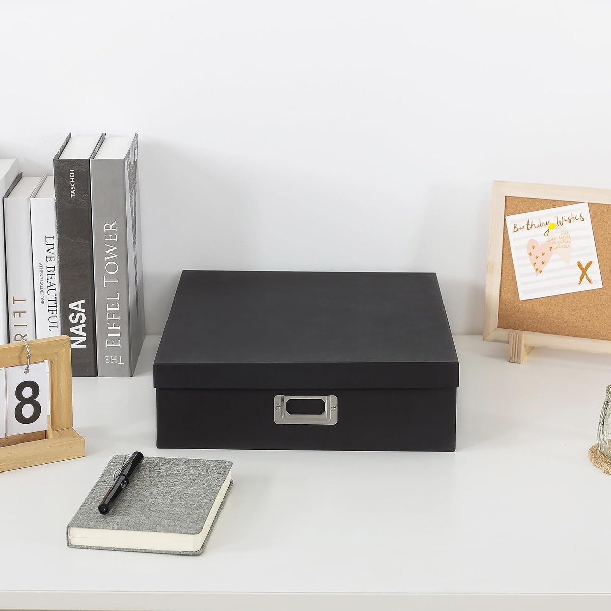 Black Scrapbook Photo Storage Box with Lid, 14.8x13x3.7 In