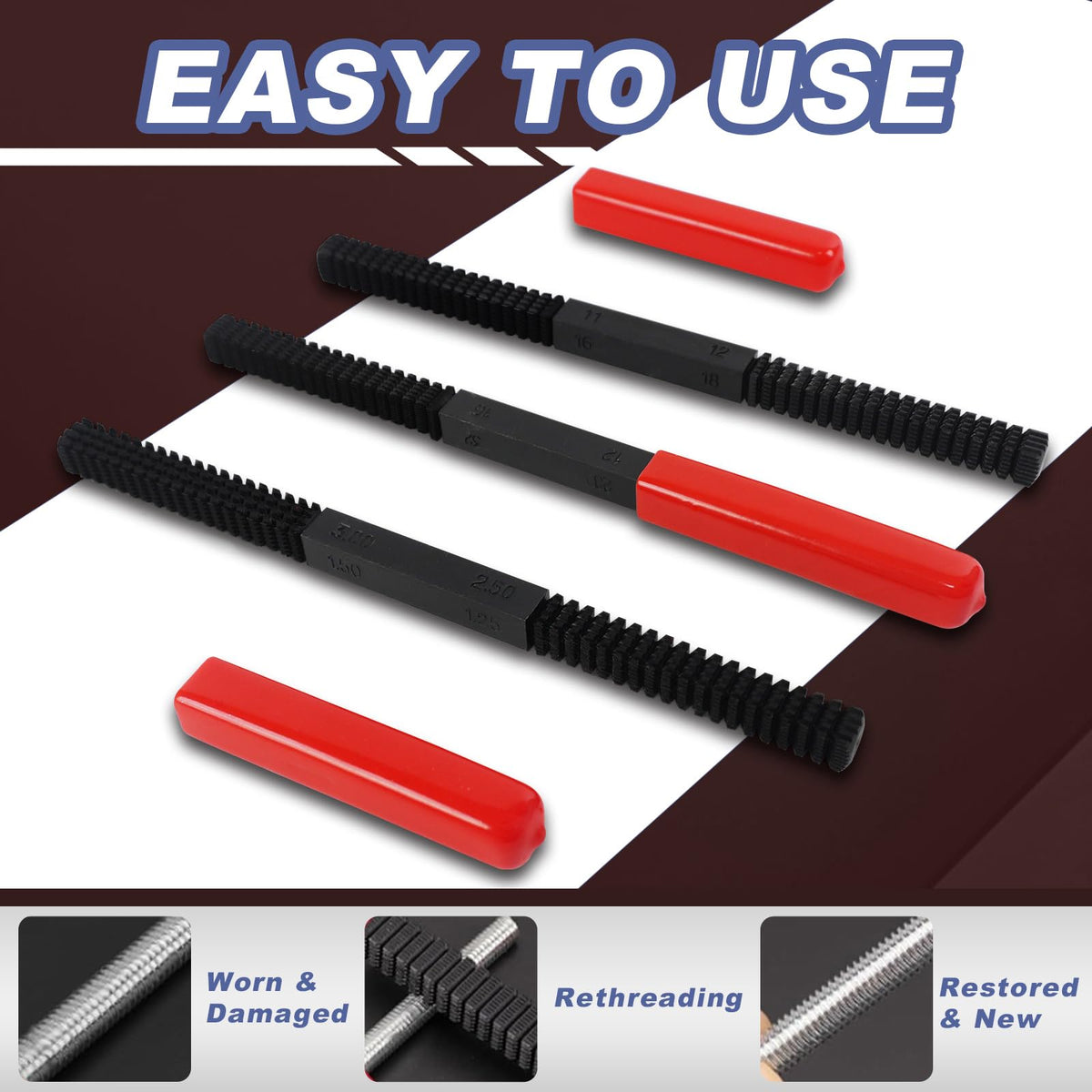 KUNGJUER 3Pcs Thread File Set, Thread Restoring Chaser Files Metric and SAE
