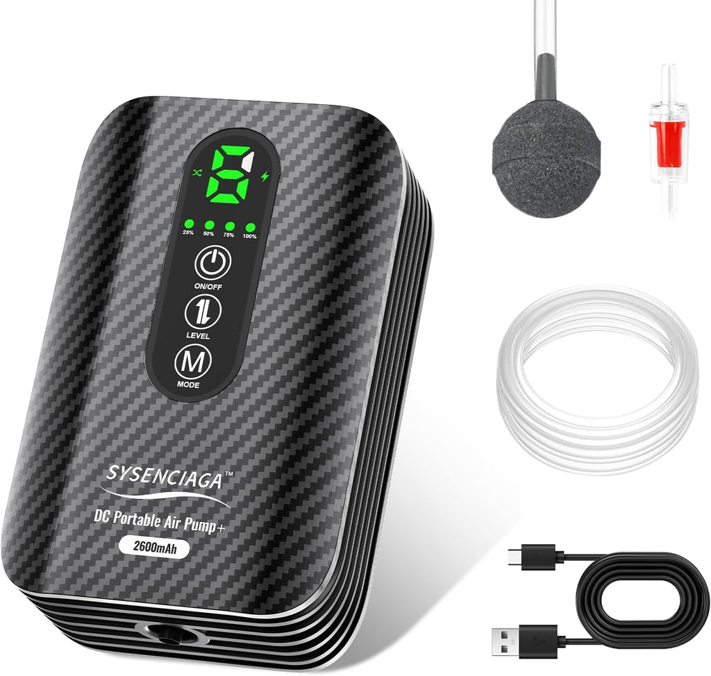 Large Capacity Rechargeable Aquarium Air Pump, Silent Dual Mode Portable Aerator with Universal Clip for Fish Tanks