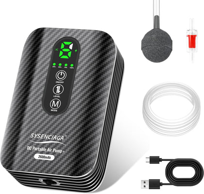 Large Capacity Rechargeable Aquarium Air Pump, Silent Dual Mode Portable Aerator with Universal Clip for Fish Tanks