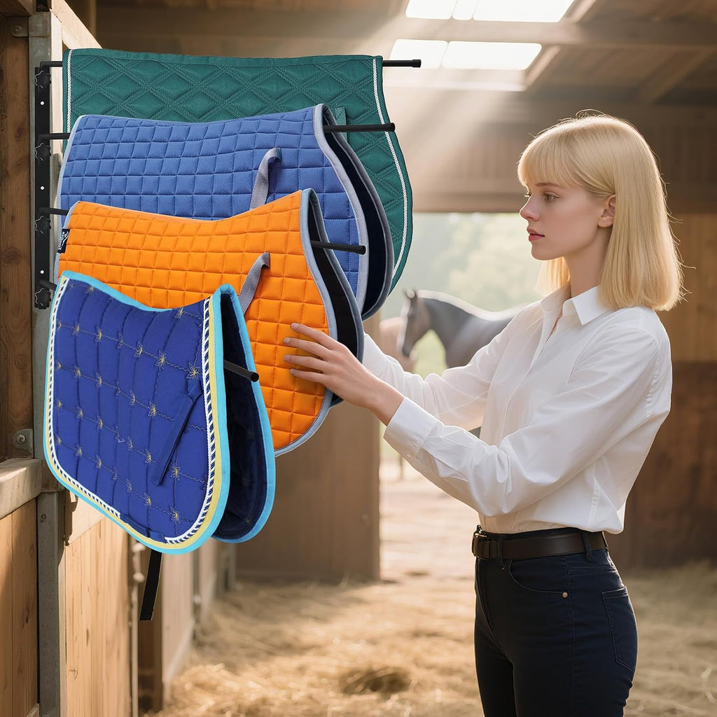Saddle Pad Rack 4 Bar Wall Mount, Horse Blanket Holder 180 Degree Swing Rack Arms Saddle Rack Wall Mount for English