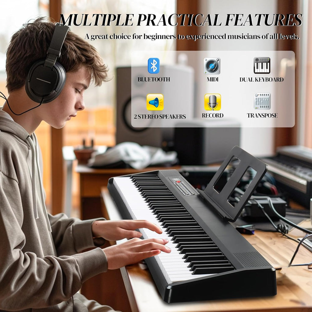 Foldable Piano Keyboard 88 Key Electronic Keyboard Piano (Black) | Full Equipment for Beginners with A Portable Bag