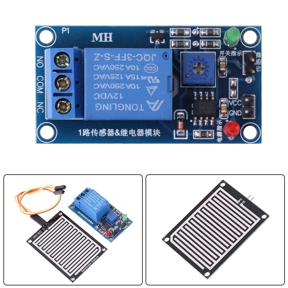 Raindrops Sensor, 12V Rain Dectection Module Adjustable Rain Sensor Controller Relay for Weather Monitoring