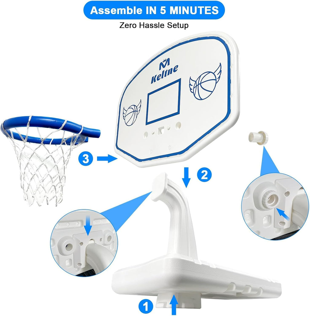 Pool Basketball Hoop, 34"x34"x42.2" Oversized Pool Toys with 2 Balls/Nets/Pump for Poolside Water Basketball Game