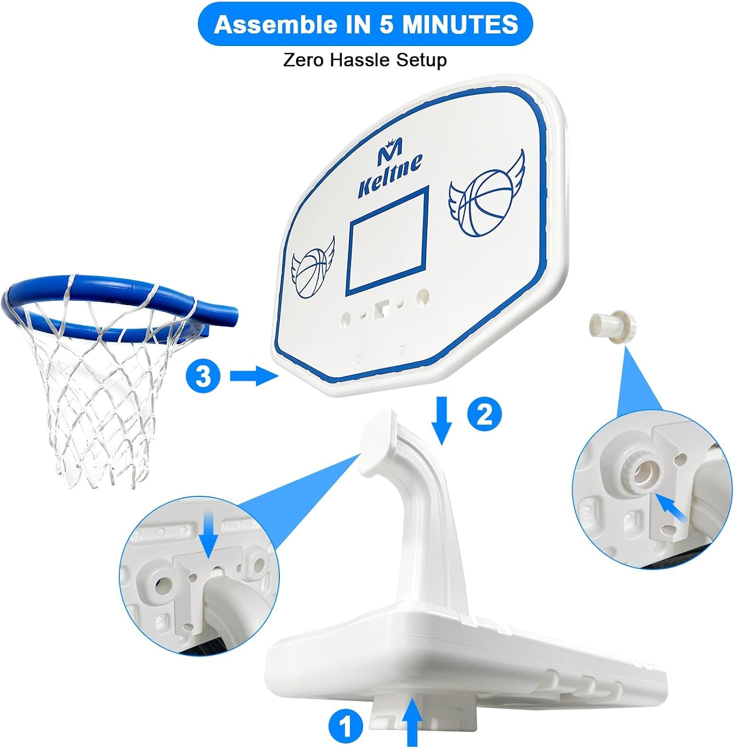 Pool Basketball Hoop, 34"x34"x42.2" Oversized Pool Toys with 2 Balls/Nets/Pump for Poolside Water Basketball Game