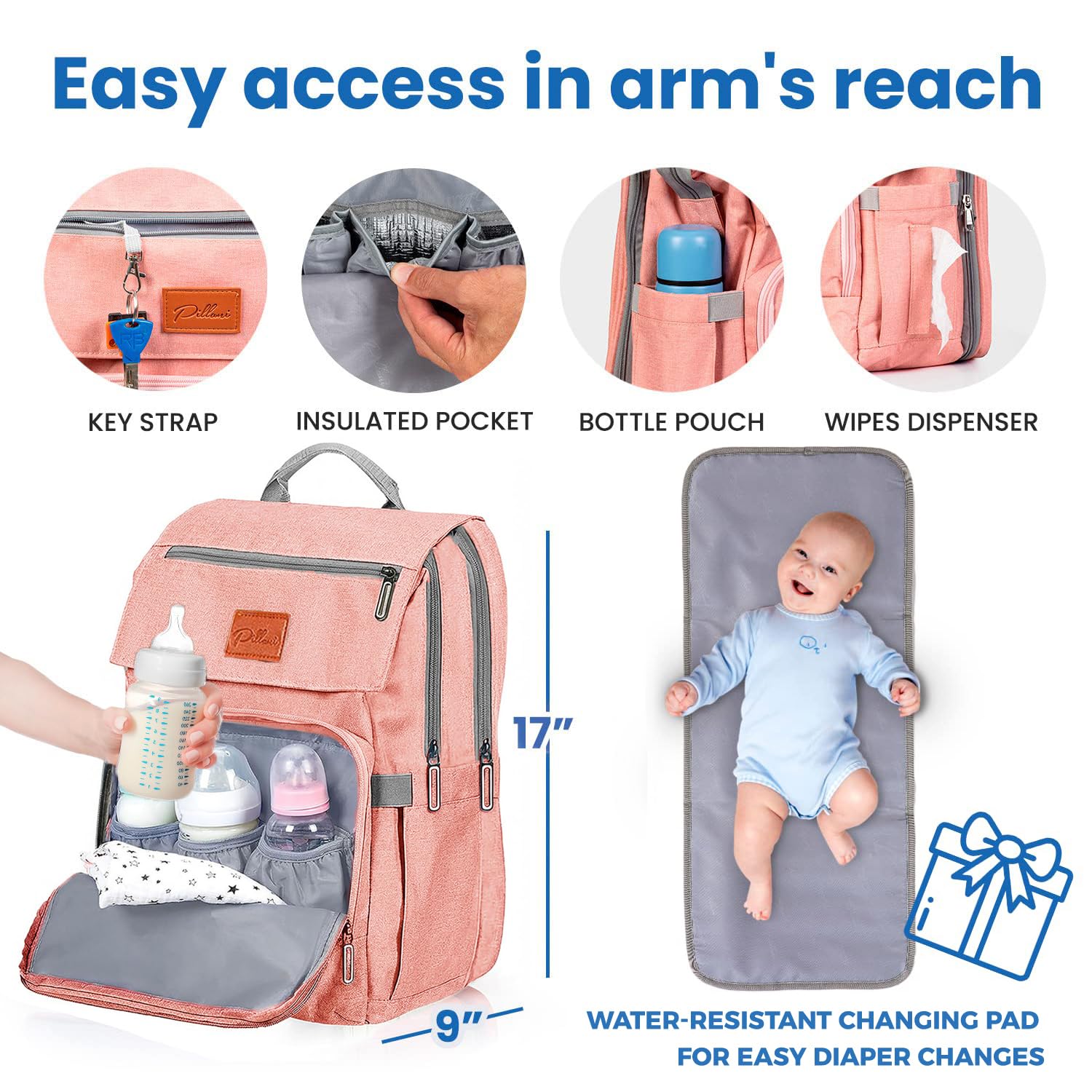 Baby Diaper Bag Backpack - Diaper Bags for Baby Girl - Baby Shower Gifts for Girls - Large Waterproof Diaper Backpack