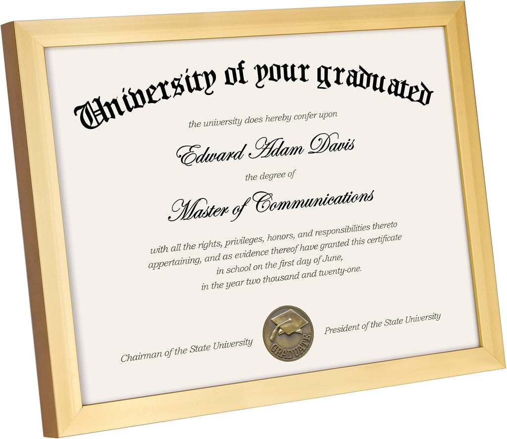 Certificate Frame, 8.5 by 11 Glass Diploma Frames, 5 Pack, Gold | Displays 8.5x11 Document and Degree, Graduation