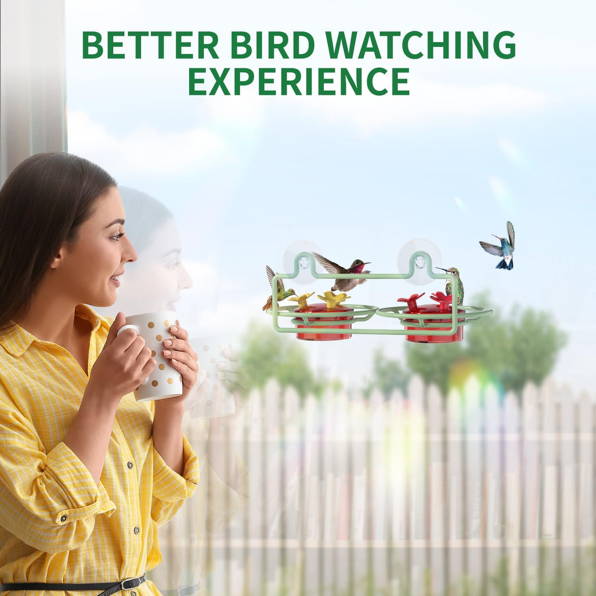 Window Hummingbird Feeder, Small Hummingbird Feeder for Outdoors with Strong Suction Cup - Metal Base & 6 Feeding