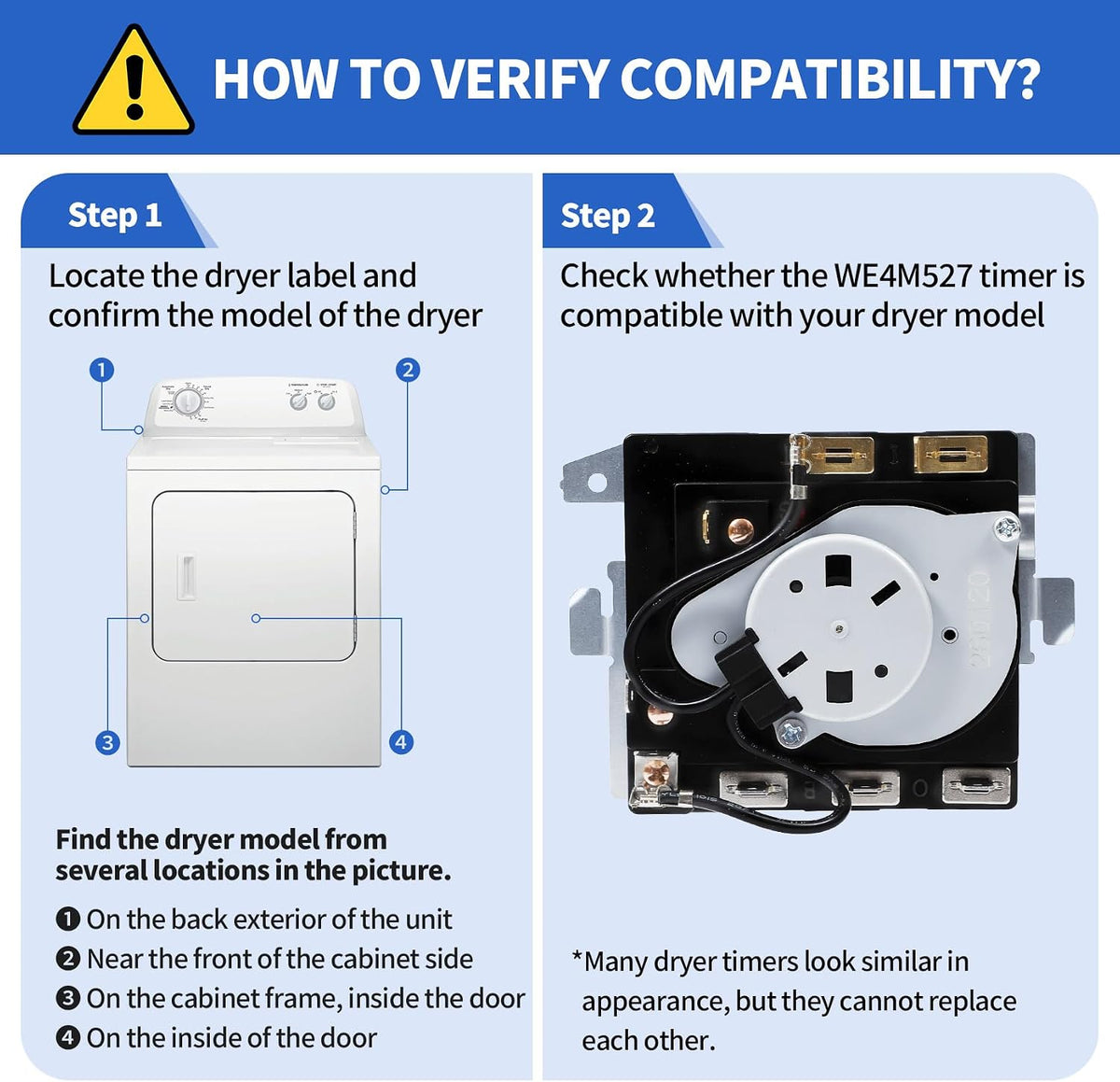 WE4M527 TMD16M10 WE4M365 234D1296P001 Dryer Timer Compatible with GE Dryer