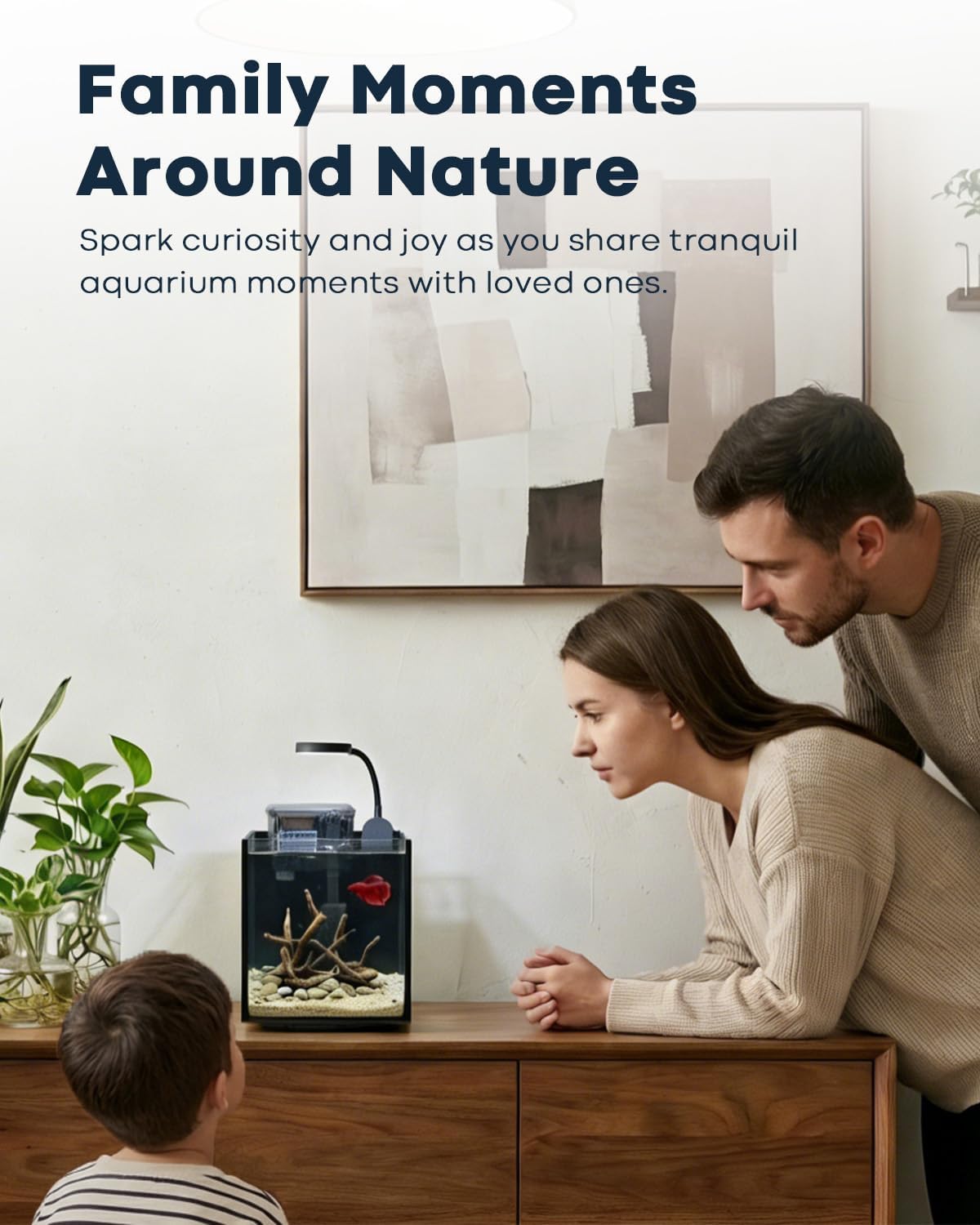 1.25 Gallon Fish Tank Small Glass Aquarium Kit Starter Set Dark Background