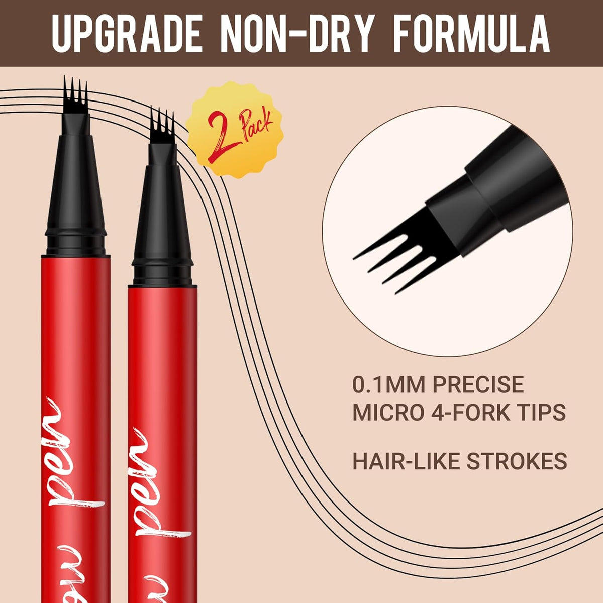 Eyebrow Pencils for Women - Eyebrow Pen 2 Pack, Precise 4-Tip Brow Pencil for Natural-Looking Fuller Brows, Hair-Like