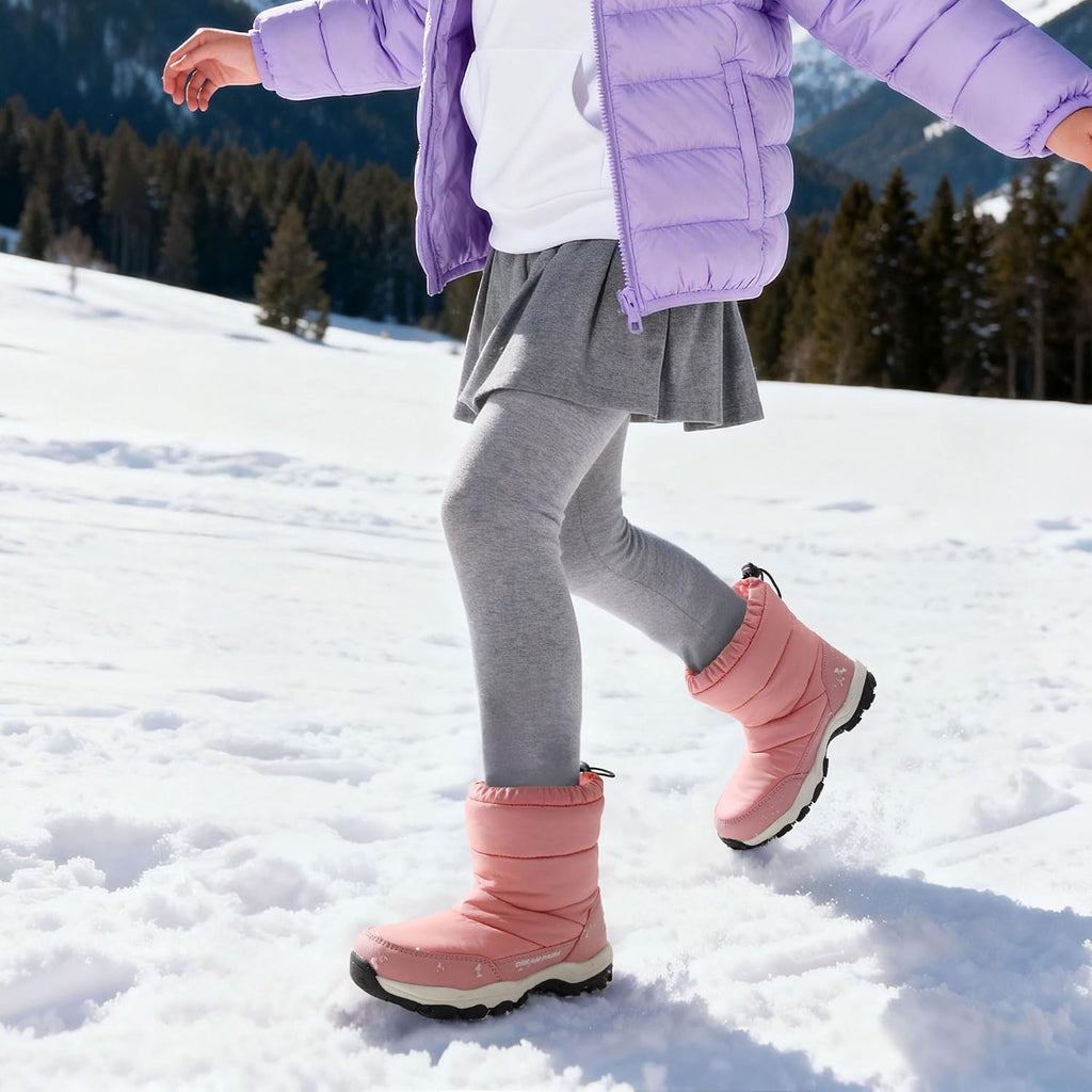 Boys Girls Snow Boots Lightweight Slip Resistant Mid Calf Winter Shoes for Little/Big Kid