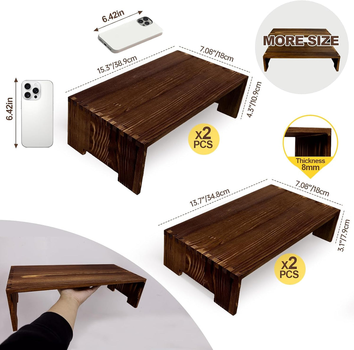 4Pcs Large Display Riser Wood Risers Cupcake Display Stand 2 Tier Racks Rectangular, 2 Set Perfume Decorative Display