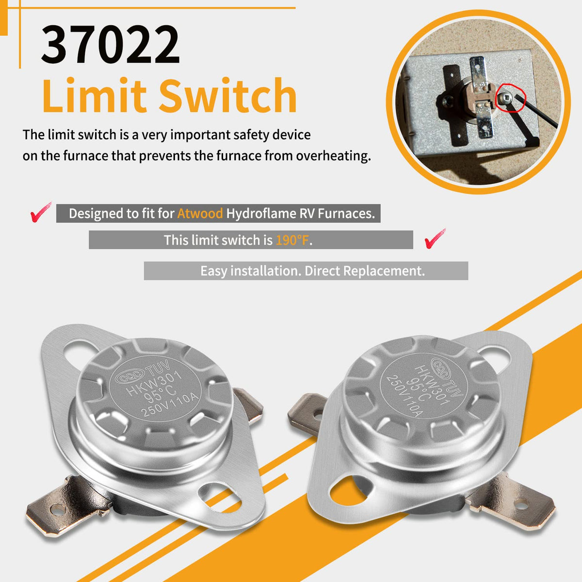 37022 Limit Switch for Atwood Hydroflame RV Furnace 190℉