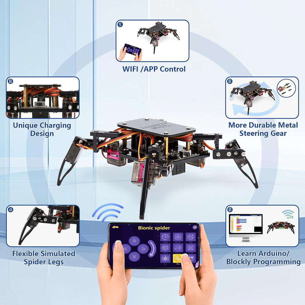 STEM Robotics Science Kits for Adults, ESP8266 Spider Robot Building Kit, App Remote Control, Walking Crawling Fun