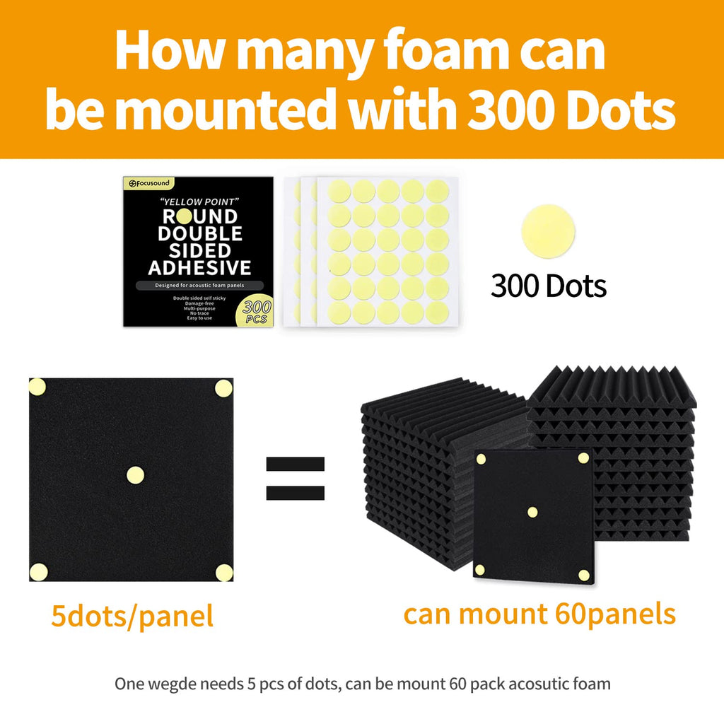 300 Pack Yellow Point Double-Sided Adhesive Dots for Acoustic Soundproofing Foam Panels