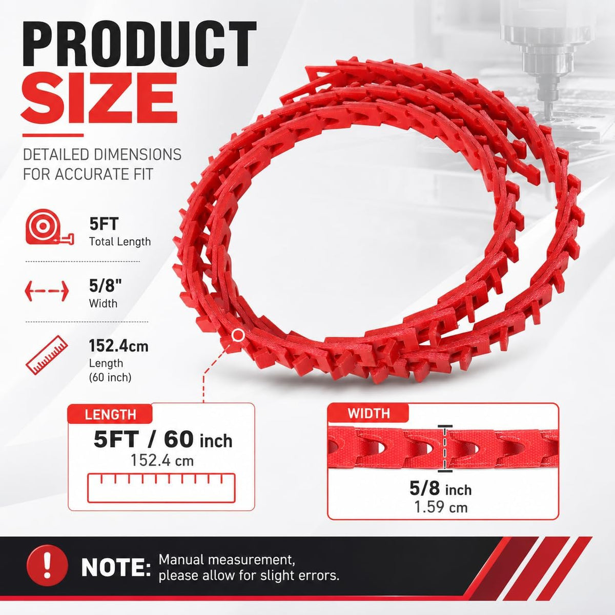 10 Ft x 5/8 Inch Adjustable Link V-Belt, Type B Power Twist Belt, Red