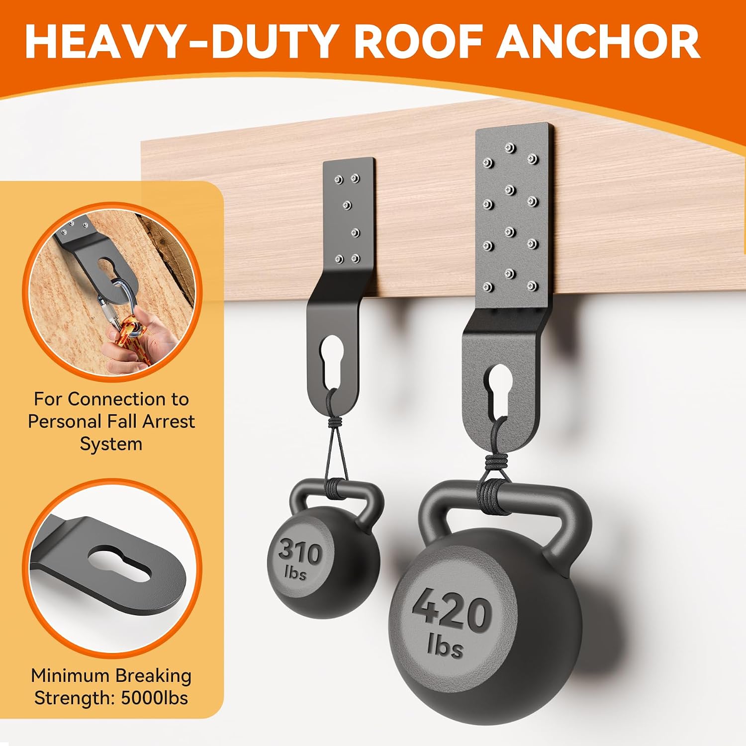 3-Pack Heavy Duty Roof Safety Anchors for Fall Protection, Black
