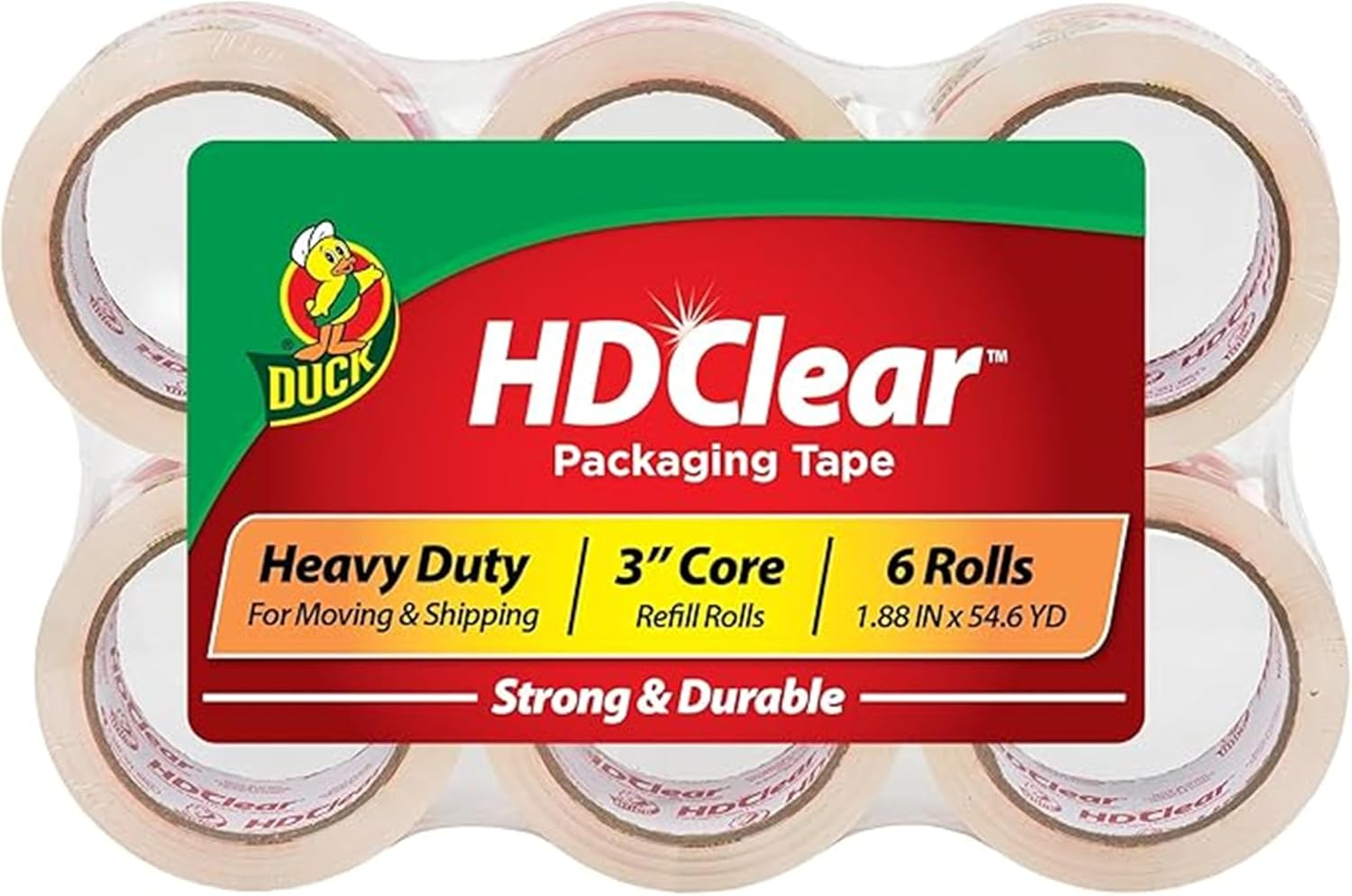 HD Clear Packing Tape Refills - 6 Rolls of Heavy Duty Shipping and Moving Packing Tape - Clear Strong Packaging Tape