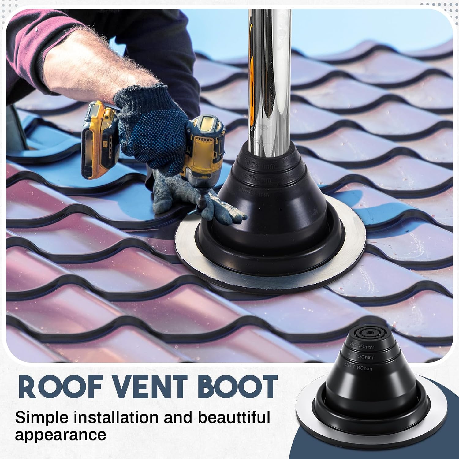 2 Pcs #1 Metal Roof Jack Pipe Flashing Boot,EPDM Flexible Vent Black
