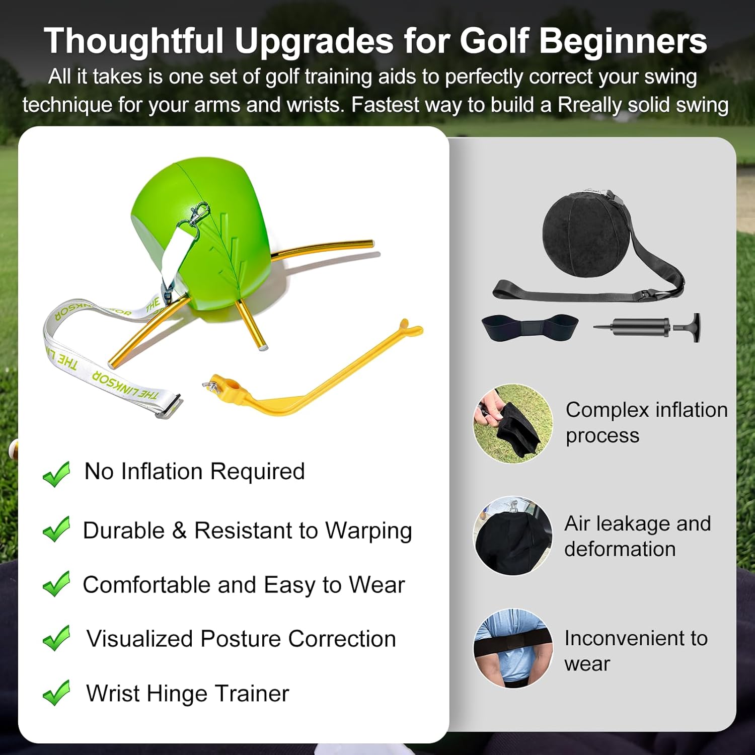 Golf Training Ball, The Connector Golf Training Aids with Lanyard | Upgraded with Wrist Hinge Trainer, Simple