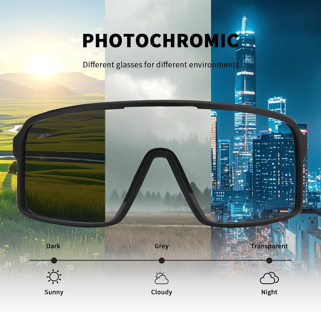 Photochromic Cycling Glasses Men Sports Sunglasses Women for Running Bike Golf Bicycle, UV400 Protection