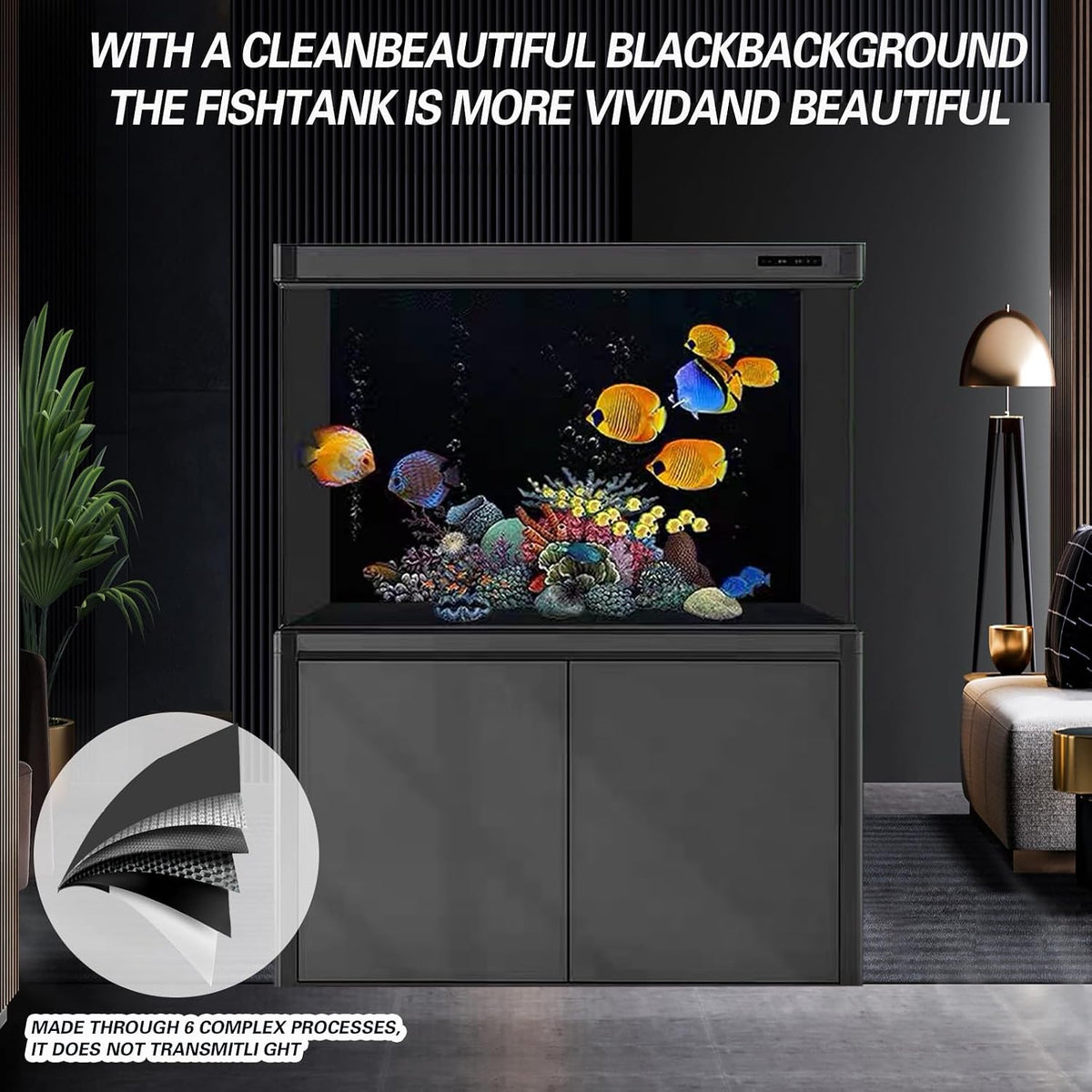 Black Aquarium Background Film, Static Cling PVC, 11.8" H × 39" W