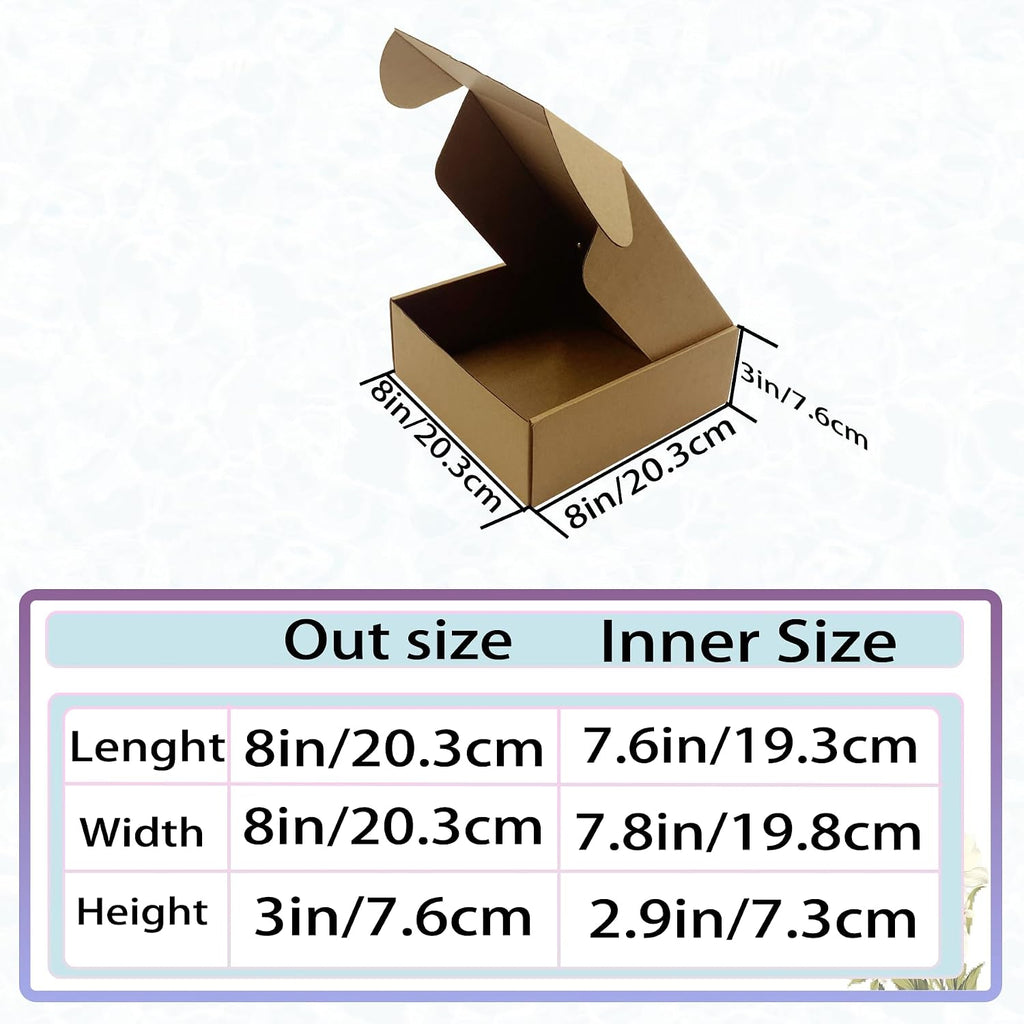 8x8x3 Inch Brown Shipping Boxes 25 Pack,Craft Gift Boxes,Bulk of Mailers