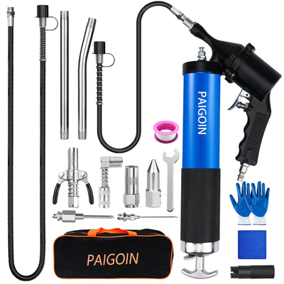 Pneumatic Grease Gun Kit 6000 PSI Heavy Duty 14 OZ Pistol Grip Grease Guns with 19" & 28" Spring Flex Hose,Quick