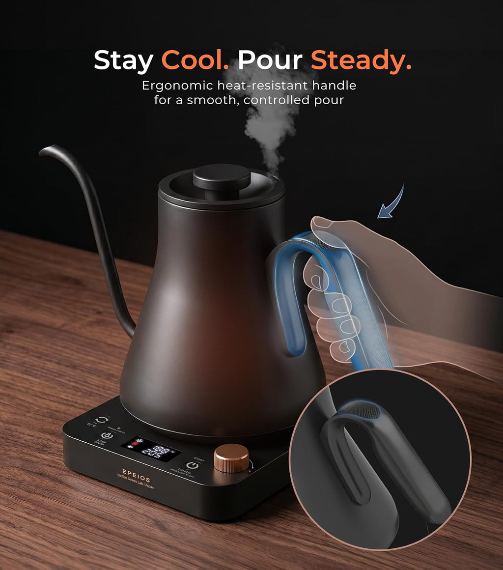 Gooseneck Electric Kettle With Temp Control,1200W,0.9L,Cream White | Rapid Heating, Precision Pour-Over for Coffee &