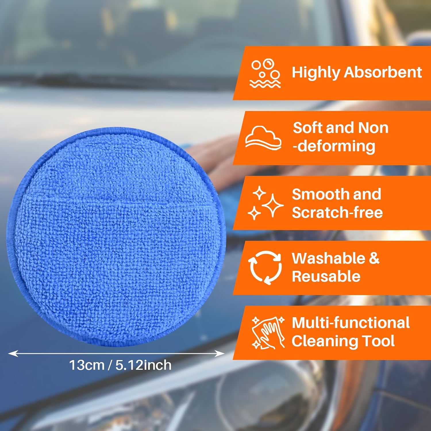 Microfiber Wax Applicator Pads, Car Wax Applicator with Finger Pocket, Buffing & Detail Polishing Foam Pads for Car