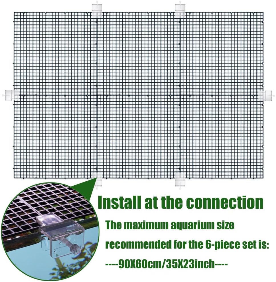 Fish Tank Anti-Jump Set, Aquarium Lid, 8 Pieces 5.9x11.8in/15x30cm Plastic Grid with 6 Brackets and 20 Cable Ties