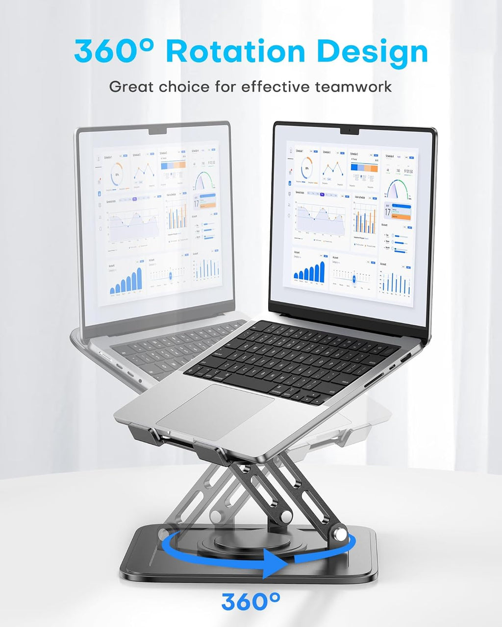 Adjustable Laptop Stand, Computer Stand with 360 Rotating Base, Ergonomic Laptop Riser Mount for Desk Foldable