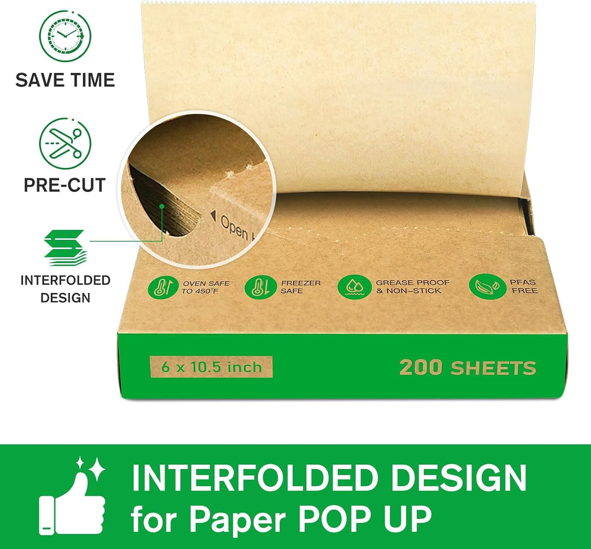 Precut POP UP Deli Paper Sheet, 200 Pack, 6" x 10.5", Kraft