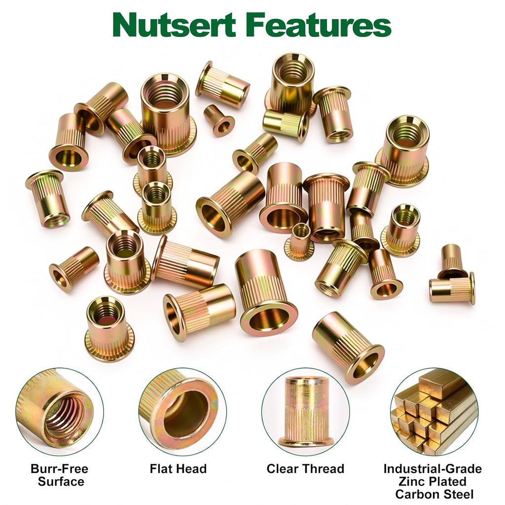 850 Pcs SAE & Metric Rivet Nut Kit, Flat Head Threaded Inserts