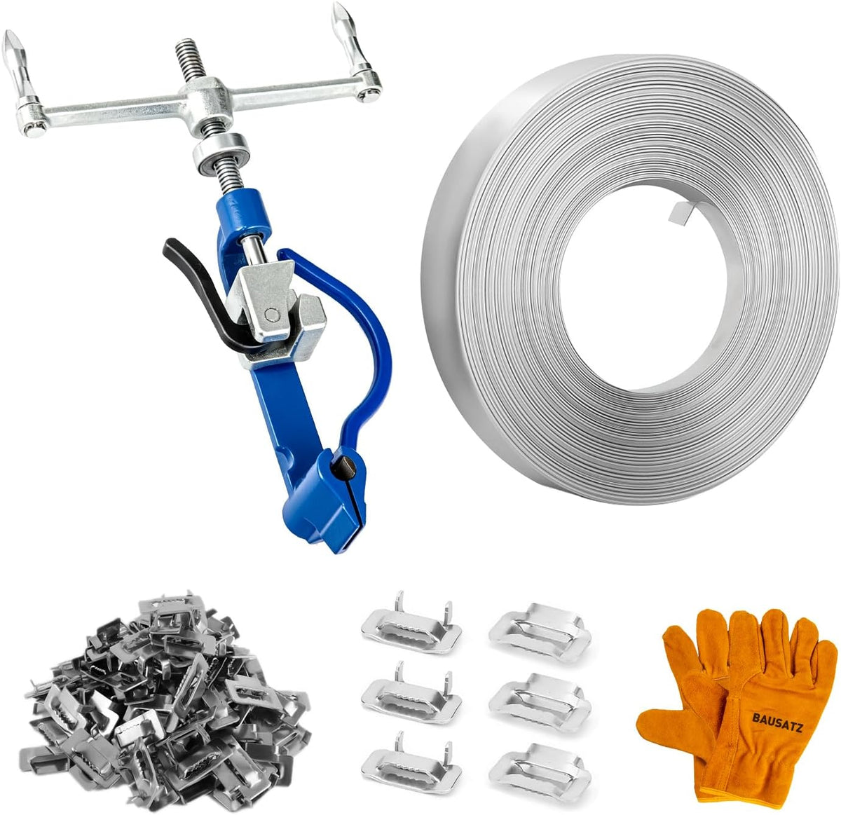 Banding Strapping Kit - Stainless Steel Banding Coil (3/4" x 100ft x 0.03") & Ear-Lokt Buckles (100pcs) - Silver