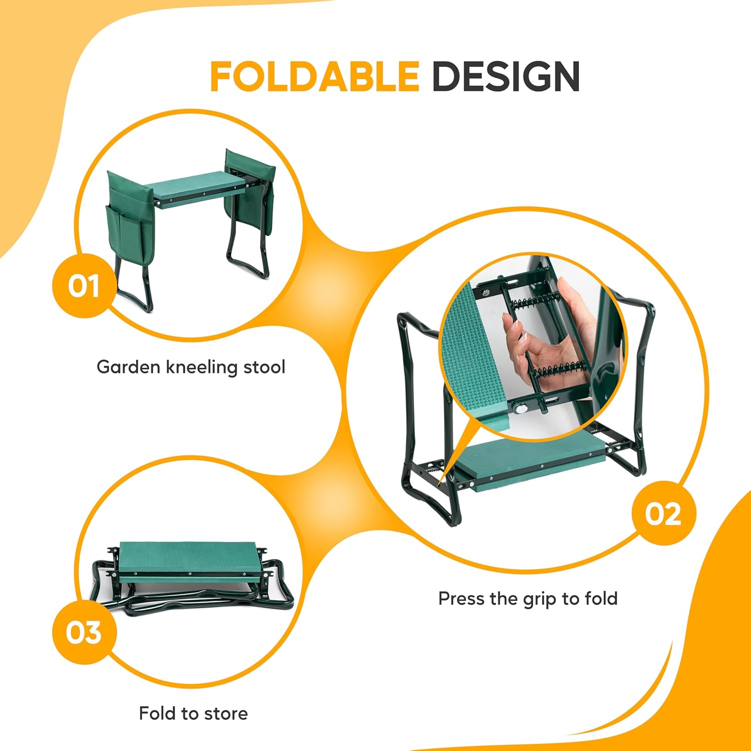 Garden Kneeler and Seat, Foldable Kneeling Stool with Thicker EVA Foam Pad, Heavy Duty Bench with Tool Pouch, Gifts