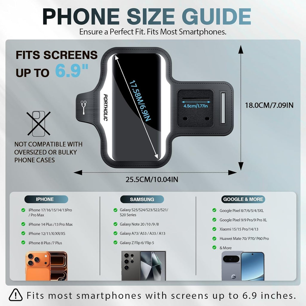 2026 Running Armband Water Resistant Sports Phone Holder Case with Extension Strap,Card Slot Up to 6.9" Phone for