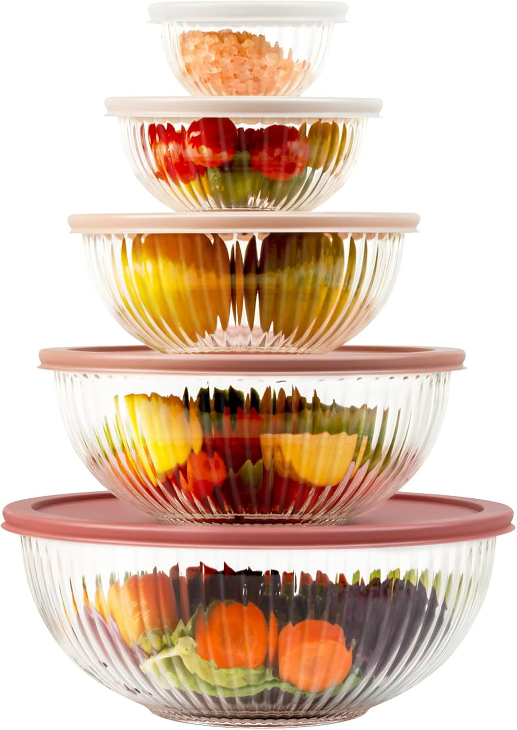 Glass Mixing Bowls with Lids Sets, 5 Packs Glass Bowls with Lids for Kitchen Baking, Meal Prepping and Salad, Bpa
